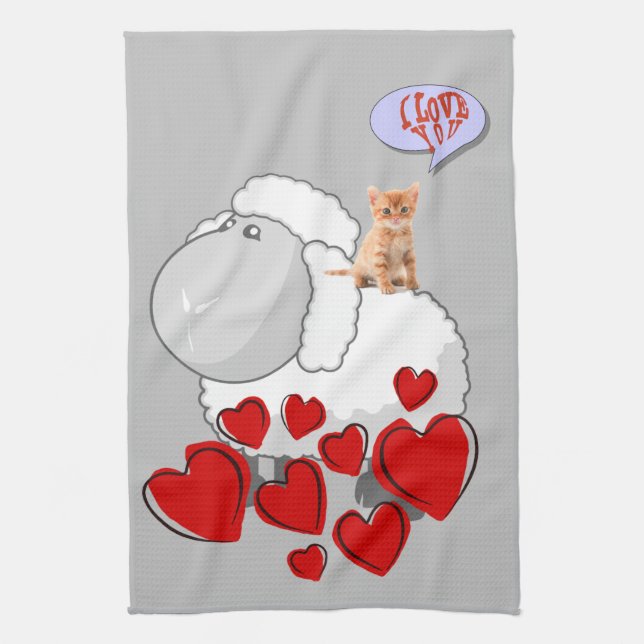 Får Kitten Red Hearts Kitchen Hand Towel Kökshandduk (Vertikal)