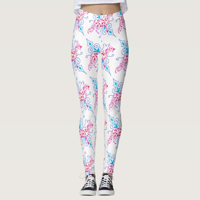 Får Leggings rosa blå blommig (Framsida)