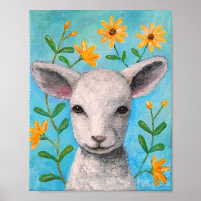 Får målas Skriv ut Lamb Home Decor Farmhouse Art Poster (Framsidan)