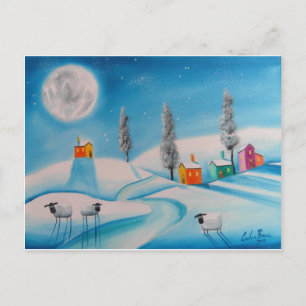 FÅR MÅNE NAIVE FOLK PAINTING VYKORT
