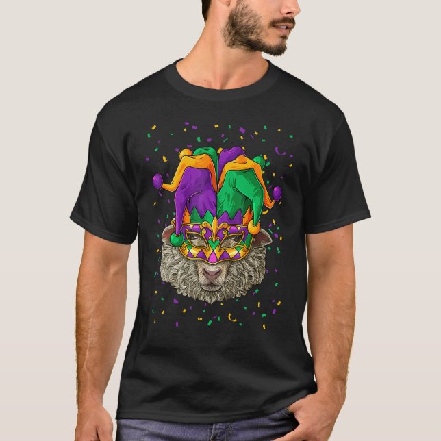 Får Mardi Gras Animal Ansikte Farmer Carnival Jest T Shirt (Framsida)