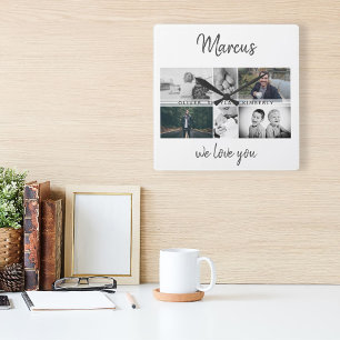 Far med barn och fotopassage för familjen Pappa Fyrkantig Klocka