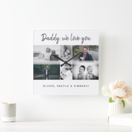 Far med Kids and Family Pappa Collage Fyrkantig Klocka