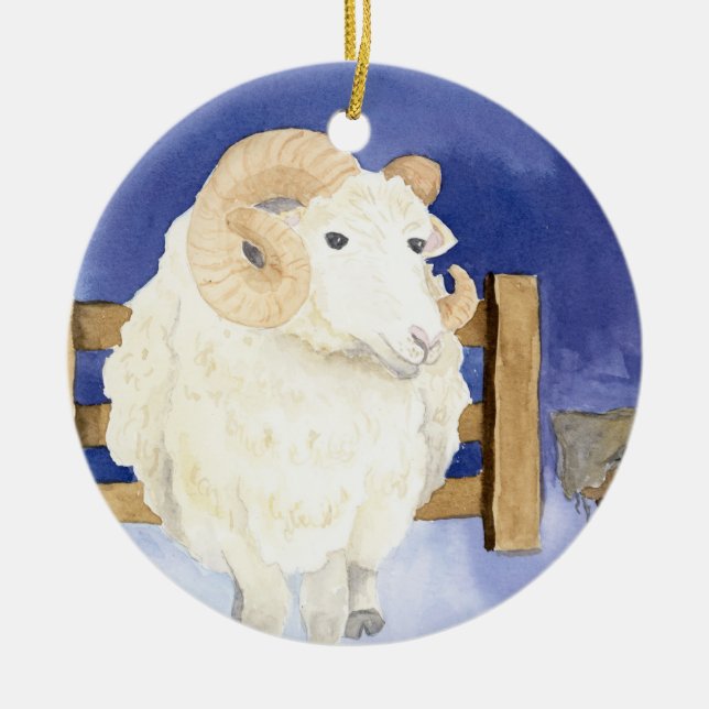 Får med klipphorn (Friendly Beasts Series) Julgransprydnad Keramik (Framsidan)