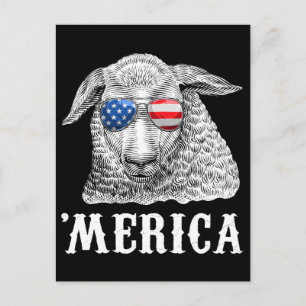 Får Merica 4:e juli Farmer American Flagga USA Vykort
