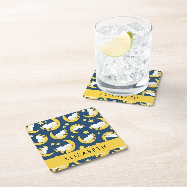 Får Mönster, får, får, Måne, ditt namn Underlägg Papper Kvadrat (Insitu)