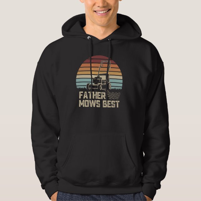 Far Mows Best Funny Gräsmatta Care pappa Retro Gar Hoodie (Framsida)