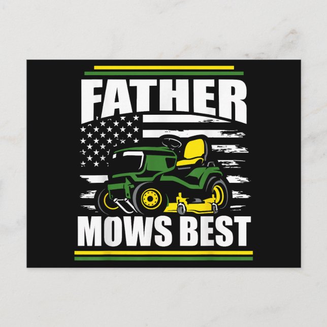 Far Mows Best Funny Gräsmatta Mower American Flagg Helg Vykort (Framsida)