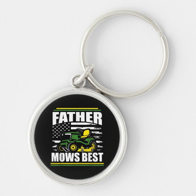 Far Mows Best Funny Gräsmatta Mower American Flagg Rund Silverfärgad Nyckelring (Framsidan)
