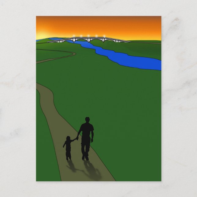 Far och barn i kväll vykort (Framsida)