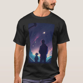 Far och barn med stor design t shirt