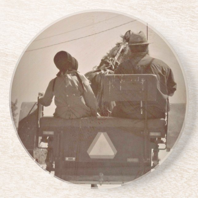 Far och Dotter Amish Horse och Buggy Underlägg Sandsten (Framsidan)
