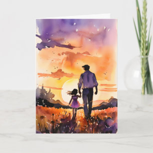 Far och Dotter Sunset Walk Fars dag Kort