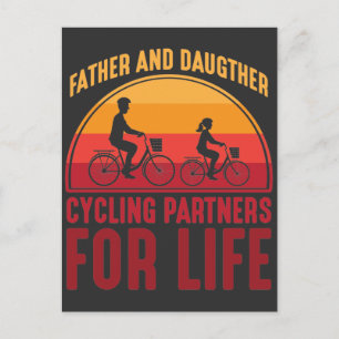 Far och dottercykelpartner för livet vykort