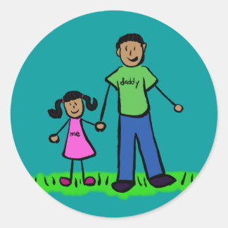 Far och dotterfamiljstecken Art Stickers Runt Klistermärke