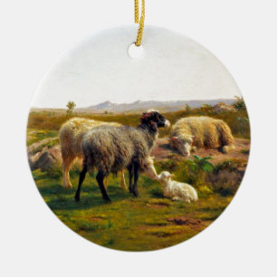 Får och en Lamb vid Rosa Bonheur Julgransprydnad Keramik