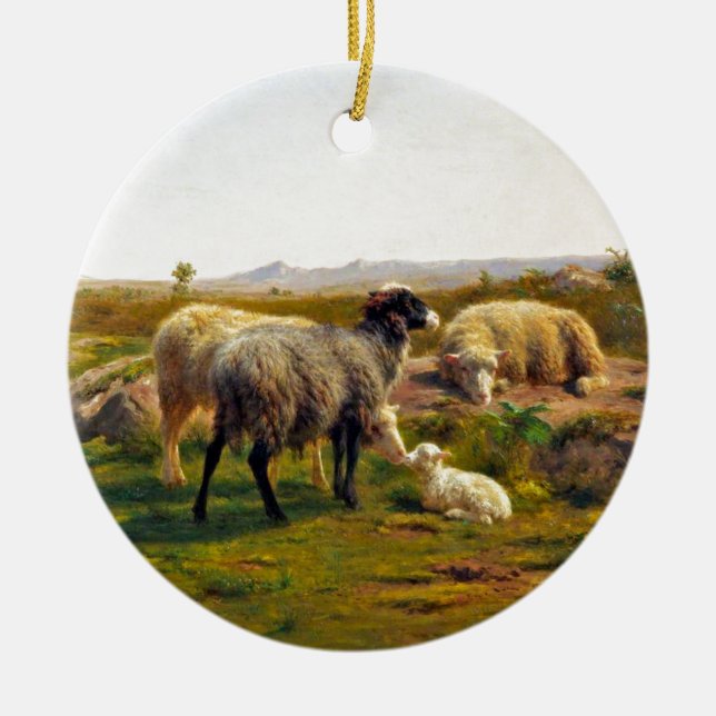 Får och en Lamb vid Rosa Bonheur Julgransprydnad Keramik (Framsidan)