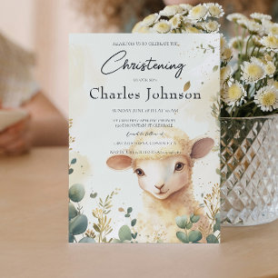 Får och Grönt Flowers Son Christening Inbjudningar
