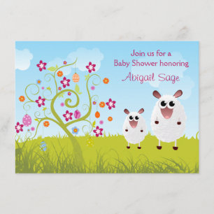 Får och Helgdag Eggs Girl Girl Baby Shower Inbjuda Inbjudningar