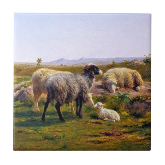 Får och lamm (av Rosa Bonheur) Kakelplatta (Framsidan)