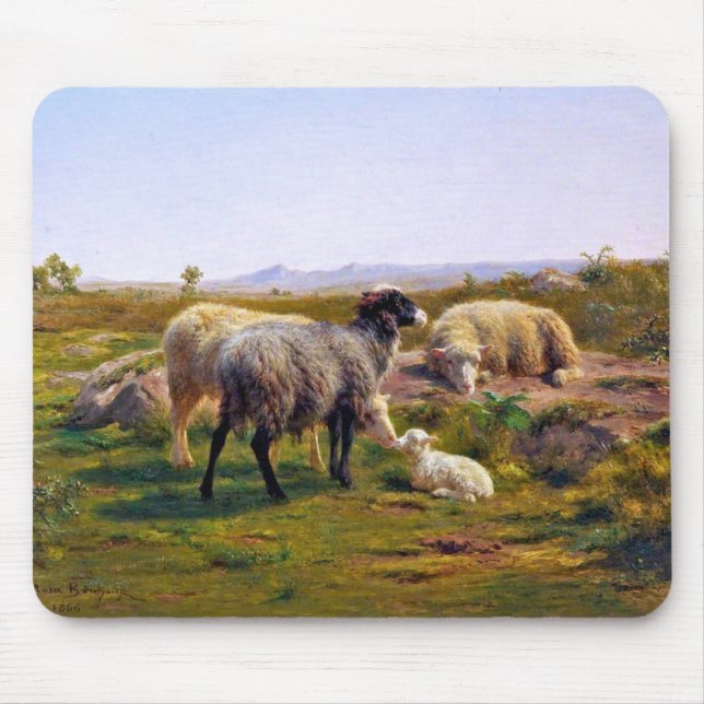 Får och lamm (av Rosa Bonheur) Musmatta (Framsidan)