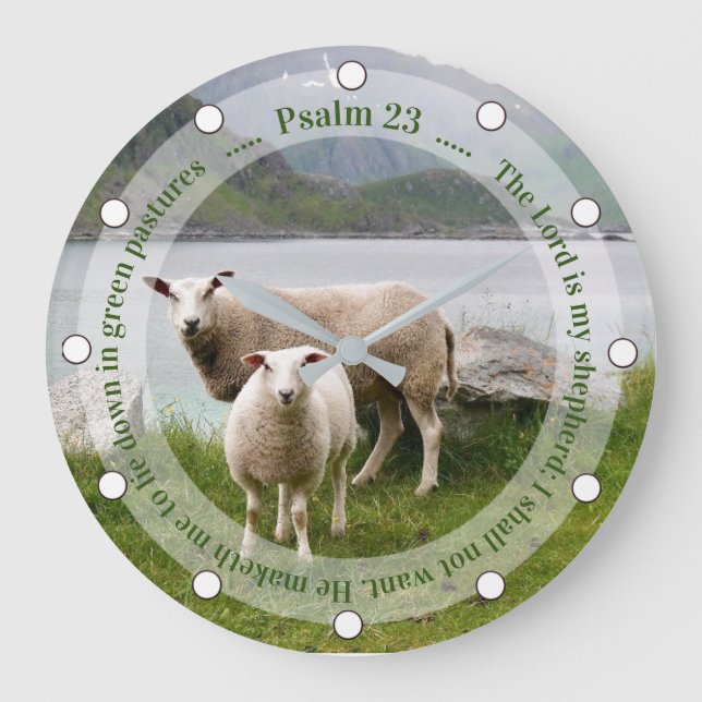 Får och lamm med Sjö Psalm 23 Stor Klocka (Framsida)