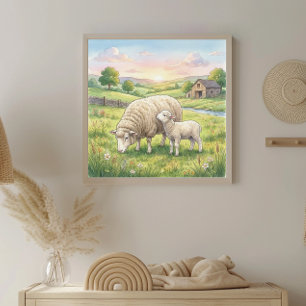 Får och lamm Nursery Poster