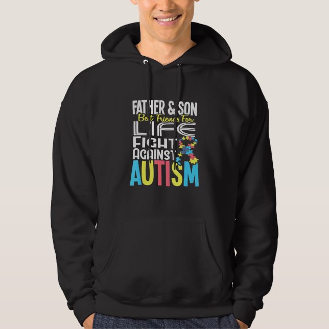 Far och son BFF för livet mot Autism Awarene Hoodie (Framsida)