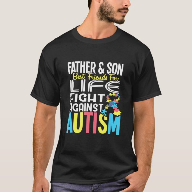 Far och son BFF för livet mot Autism Awarene T Shirt (Framsida)