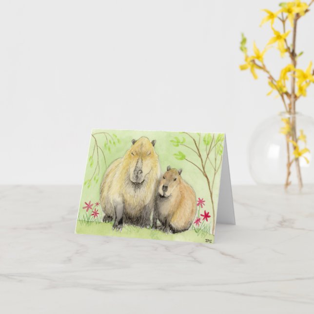 Far och Son Capybara Card Kort (Gul blomma)