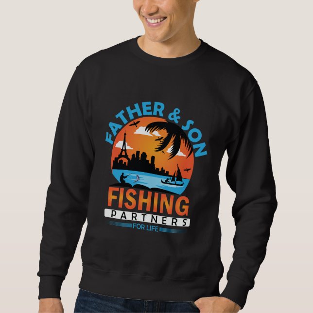 Far och Son Fishingspartners för livet Lång Ärmad Tröja (Framsida)