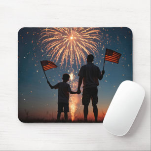 Far och Son Holding American Flaggor Musmatta