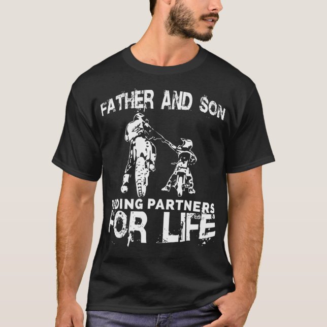 Far och Son Riding Partners för Life Pappor T Shirt (Framsida)