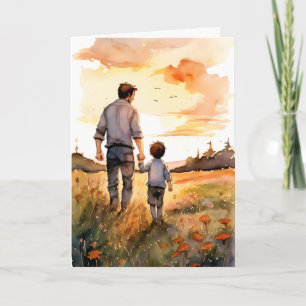 Far och Son Sunset Walk Fars dag Kort