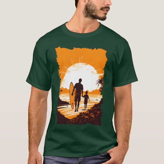 Far och son Surfing Surfer Fars dag Gift fam T Shirt (Framsida)