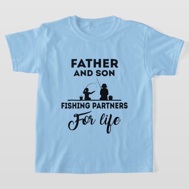 Far och son vid fiske i ord art T-Shirt (Laydown)