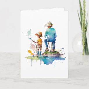 Far och Son Watercolor Illustration Ai Art Kort