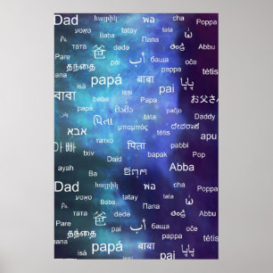 Far på många olika världsspråk - blått poster