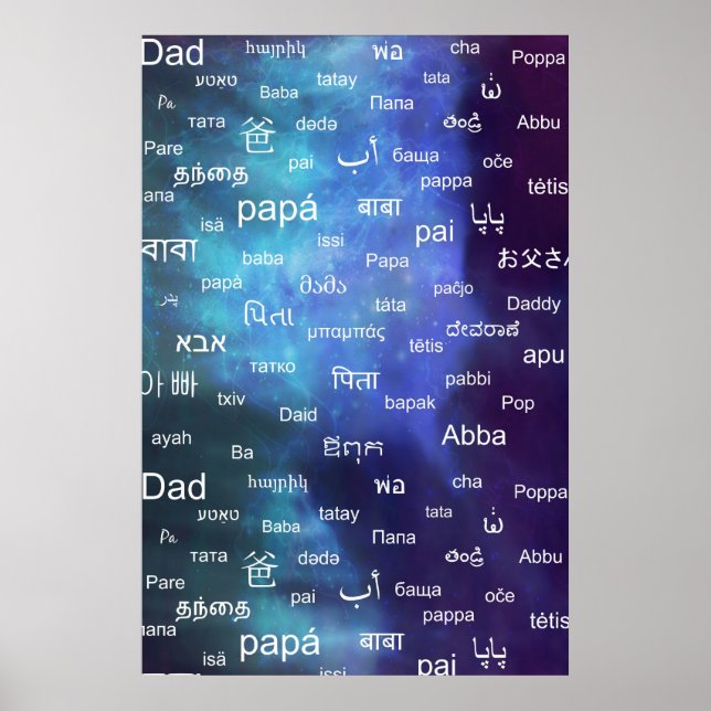 Far på många olika världsspråk - blått poster (Framsidan)
