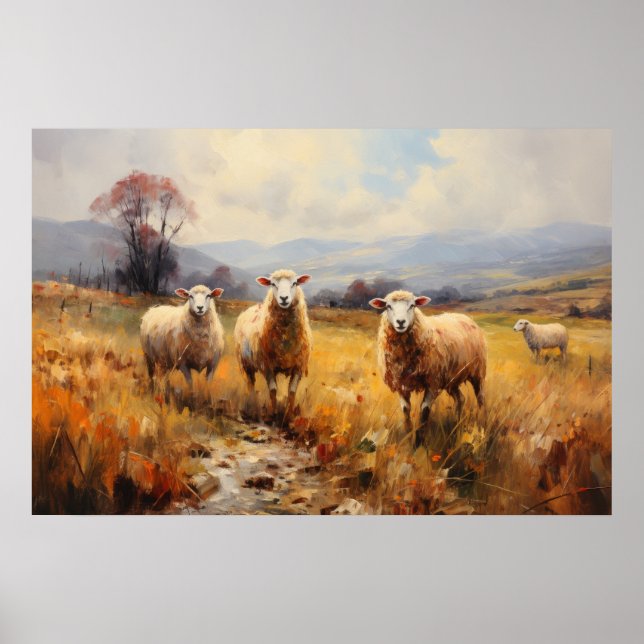 Får på Meadow Fine Art Poster (Framsidan)