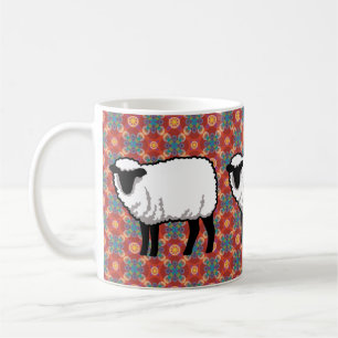 Får på Ornate Red Mönster Kaffemugg