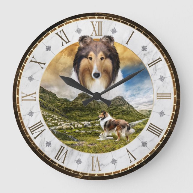 Får Samlare Sable Rough Collie Hund, Roman Dial - Stor Klocka (Framsida)