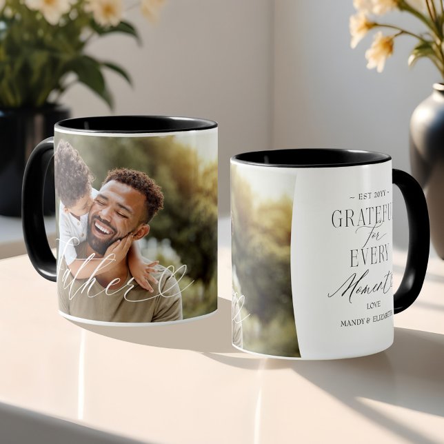 Far skript Hjärtat tacksamt varje ögonblick av fot Mugg (Father Script Heart Grateful Every Moment Photo Mug)