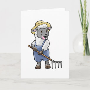 Får som bonde med kratta och hatt kort