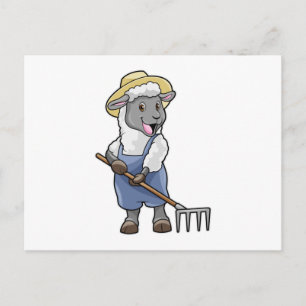 Får som bonde med kratta och hatt vykort