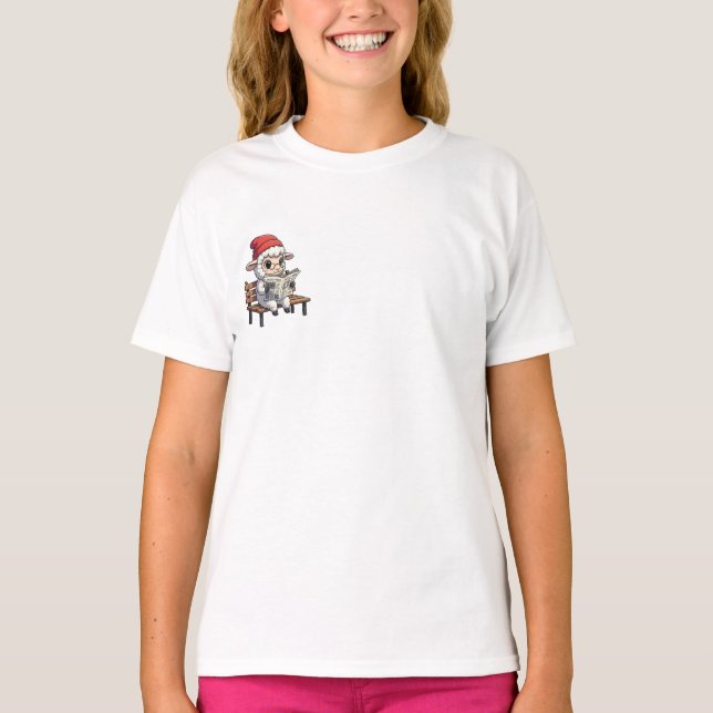 Får som läser tidningsbänk barn t shirt (Framsida)