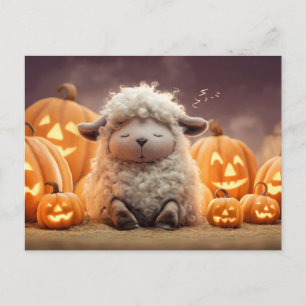 Får som sover bland Halloween-pumpor illustration Helg Vykort
