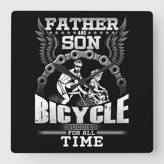 Far Son Bicycle Fyrkantig Klocka (Framsida)