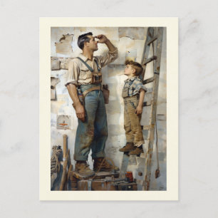 Far & son Gazing Up Helg Vykort