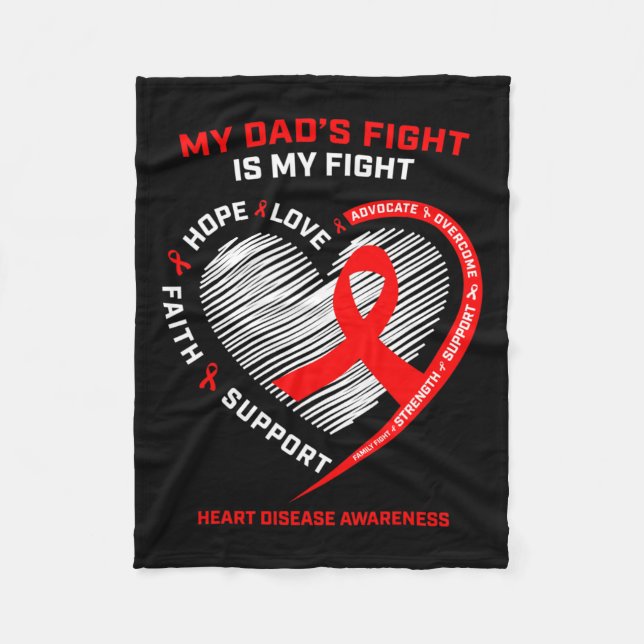 Far stöder min Pappa Bära Red Heart Disease Medvet Fleecefilt (Framsidan)